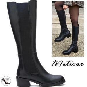 Matisse Ryder Black leather Knee High Chelsea Boots Block Heel Riding Boots 6.5